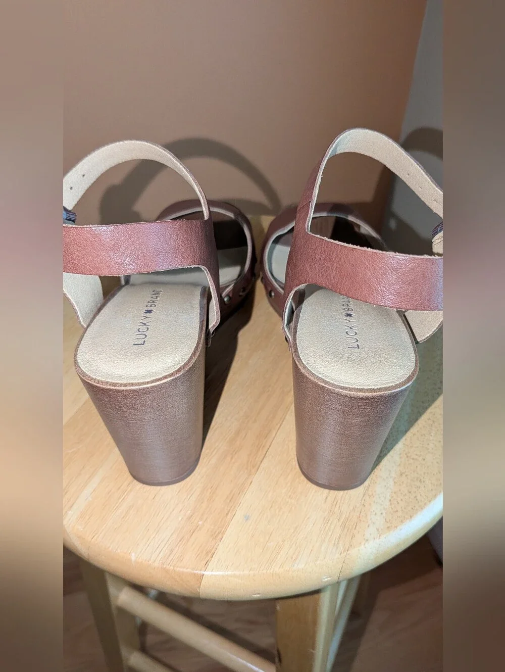 New Lucky Brand Brown Leather Platform Ankle-Strap Sandals Size 7.5